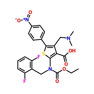CAS: 1589503-95-6|2-((2,6-Difluorobenzyl)(ethoxycarbonyl)amino)-4-((dimethylamino)methyl)-5-(4-nitrophenyl)thiophene{{7} } carboxylic acid